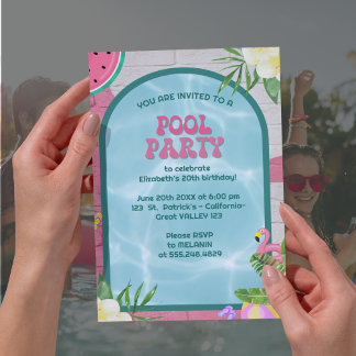 Palm Summer Blue Blue Adult Pool Party Einladung