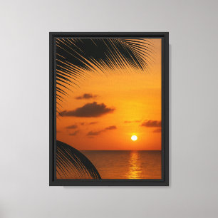 Palm Sunset über dem ruhigen tropischen Meer Leinwanddruck