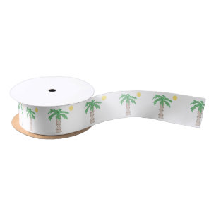 Palm Tree and Beach Sun Fun Island Cartoon Satinband