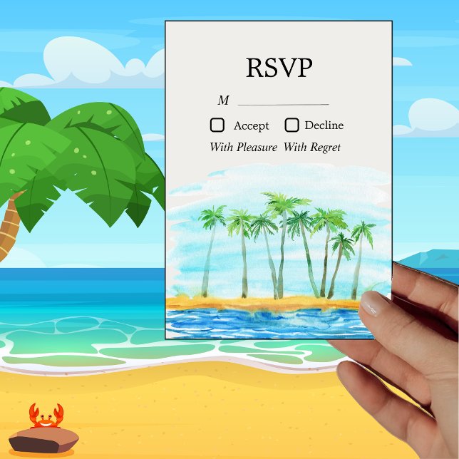 Palm Tree and Beach Wedding RSVP Card Einladung (Von Creator hochgeladen)