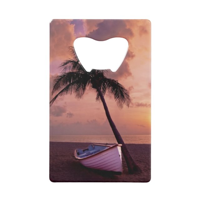 Palm Tree and Boat Beach Sunset Geldbeutel Flaschenöffner (Vorderseite)