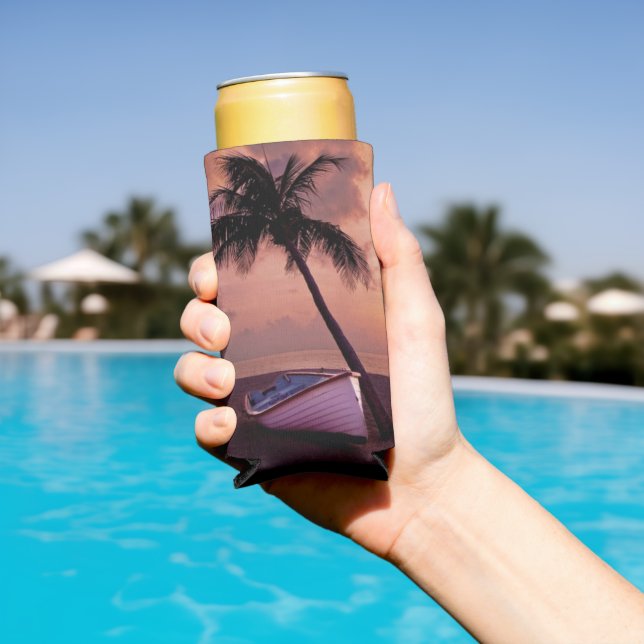 Palm Tree and Boat Beach Sunset Selters Dosenkühler (In Situ Pool)