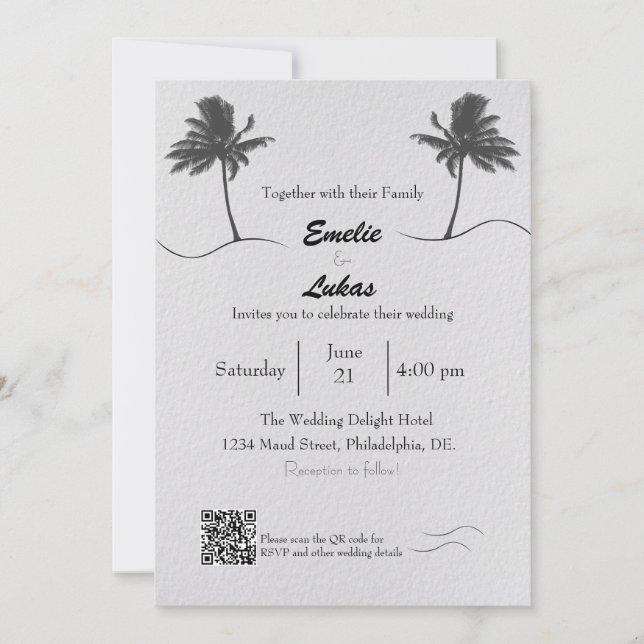 Palm Tree and Seashells Arch Foto Wedding Einladung (Vorderseite)