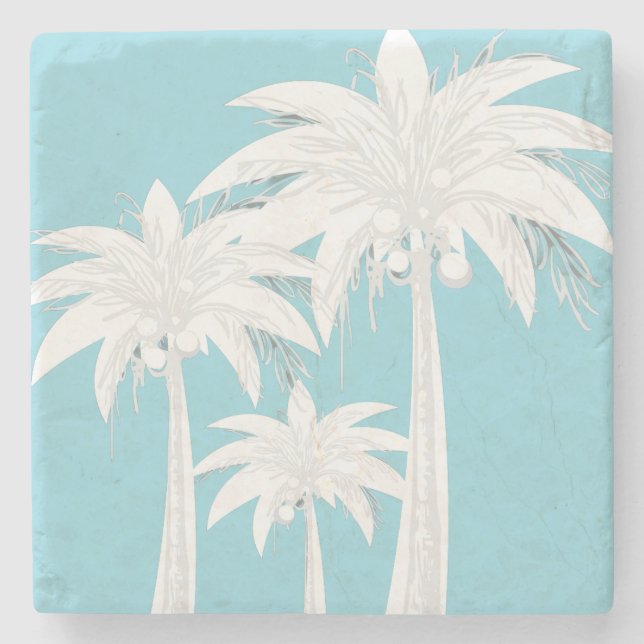 Palm Tree Aqua Blue Grau White Modern Tropical Steinuntersetzer (Vorderseite)