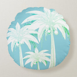 Palm Tree Aqua Blue Summer Green White Tropical Rundes Kissen