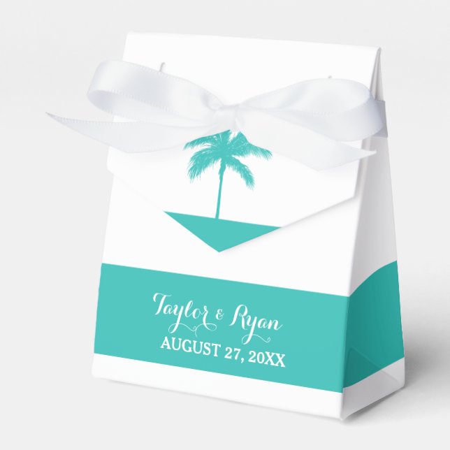 Palm Tree Aqua Gastgeschenk Hochzeit Box Geschenkschachtel (Vorderseite)