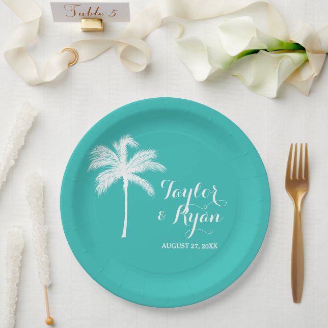 Palm Tree Aqua Wedding Pappteller (Hochzeit)