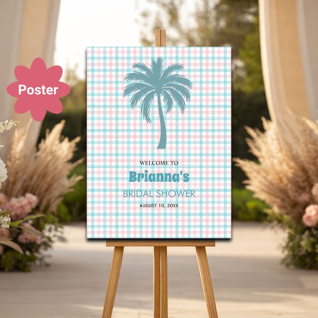 Palm Tree Azure Pink Bridal Empfang Poster (Von Creator hochgeladen)