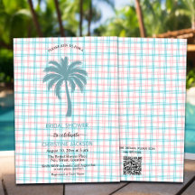 Palm Tree Azure Pink Checkered QR Code Bridal