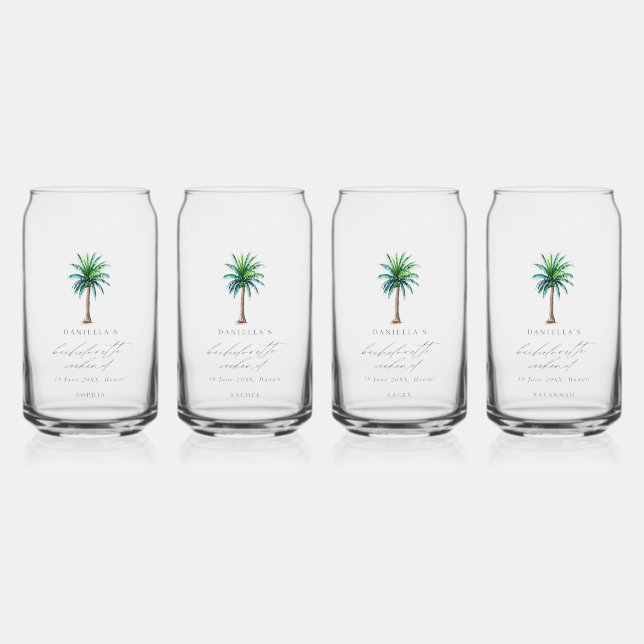 Palm Tree Bachelorette Personalisierter Name Dosenglas (Vorderseite)