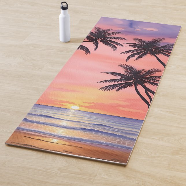 Palm Tree Beach bei Sonnenuntergang Aquarellmalere Yogamatte (Beispiel)