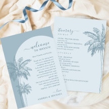 Palm Tree Beach Dusty Blue Wedelcard