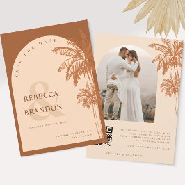 Palm Tree Beach Foto Terracotta QR Code Wedding Save The Date