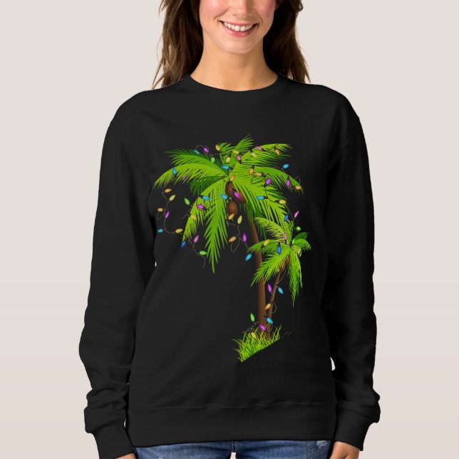 Palm Tree Beach Funny Tropical Xmas Weihnachtsligh Sweatshirt (Vorderseite)