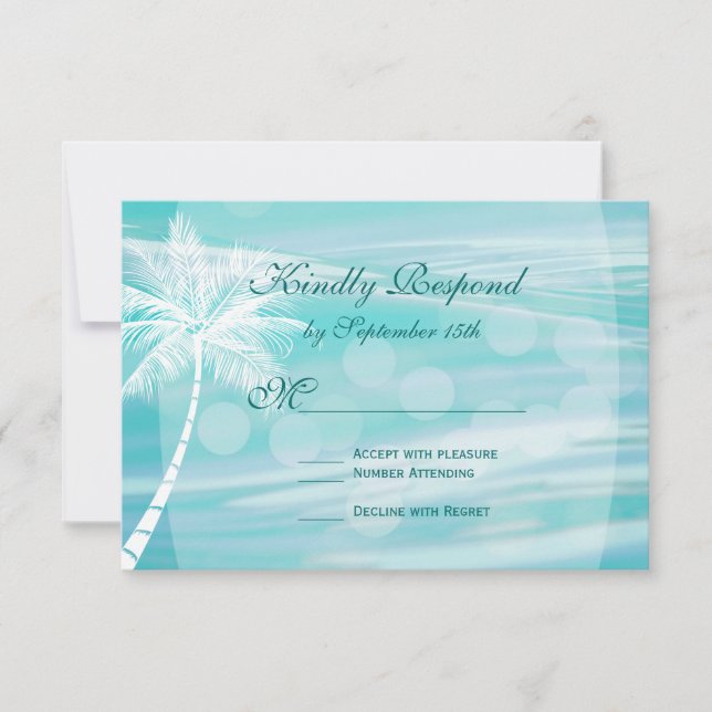 Palm Tree Beach Hochzeit in Urlaubsort RSVP Cards (Vorderseite)