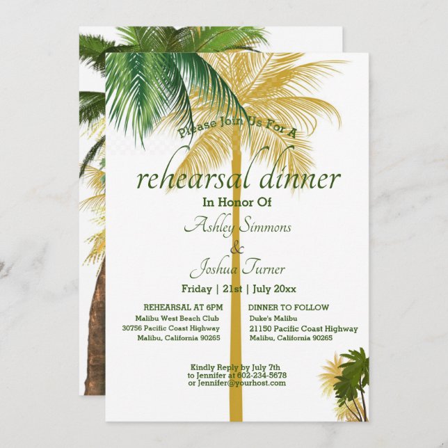 Palm Tree Beach Hochzeit Probe Dinner Card (Vorne/Hinten)