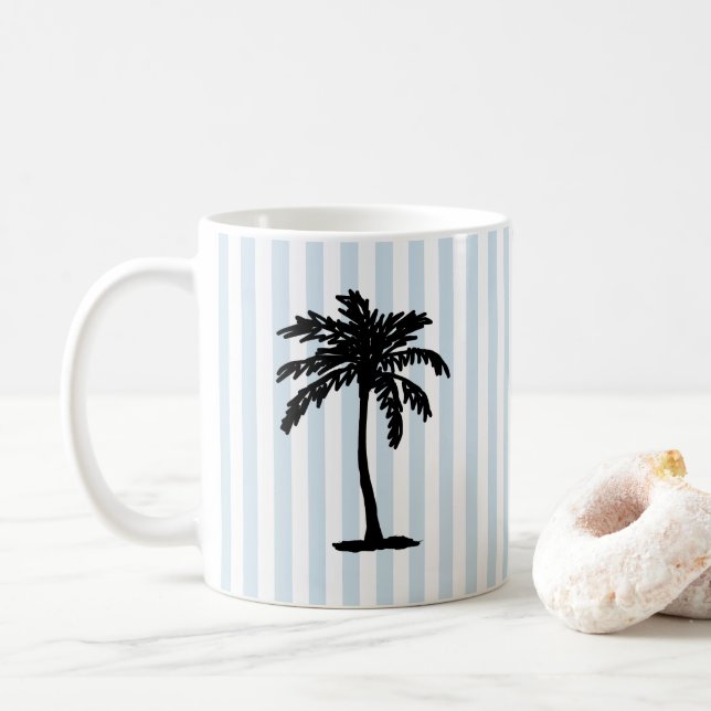 Palm Tree Beach Nautical Stripe Kaffeetasse (Mit Donut)