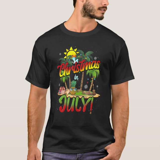 Palm Tree Beach Sonne Weihnachten im Juli Sommerur T-Shirt (Vorderseite)