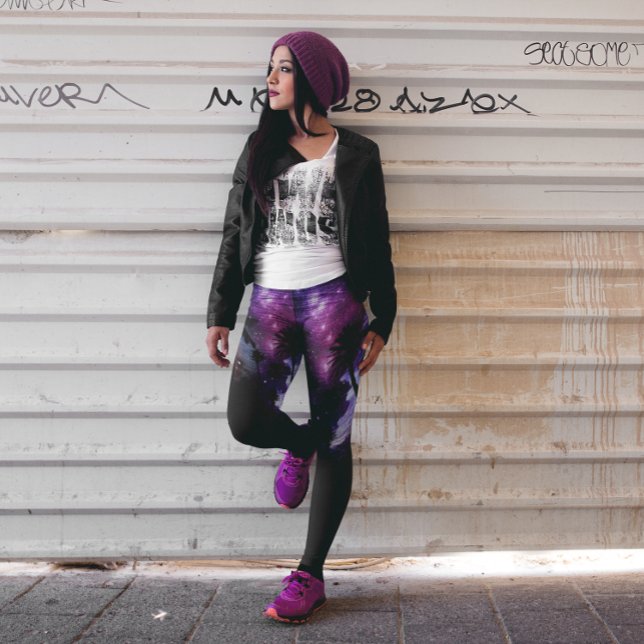 Palm Tree Beach Space Galaxy Star Wiederholung Bla Leggings (Von Creator hochgeladen)