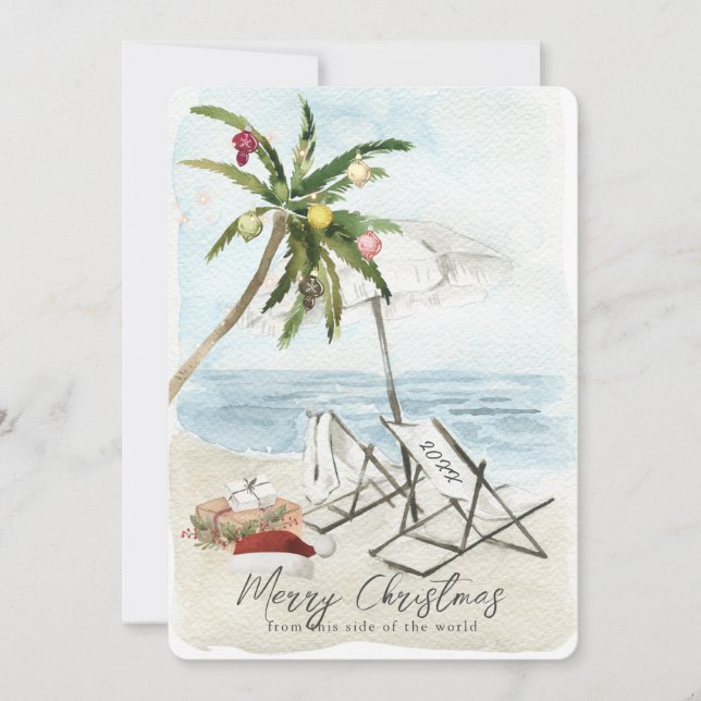 Palm Tree & Beach Stühle Tropical Holiday Card Einladung (Vorderseite)