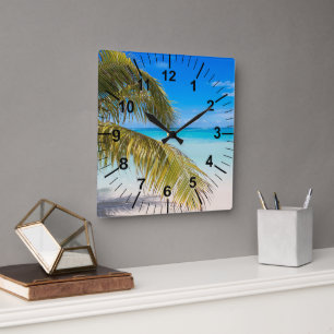 Palm Tree Beach Thema Wall Clock Quadratische Wanduhr