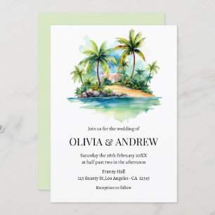 Palm Tree Beach Tropical Island Wedding Einladung