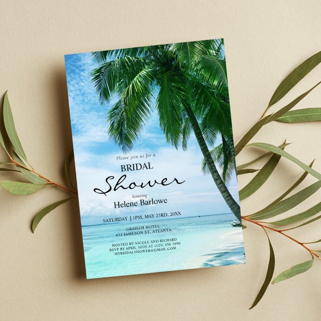 Palm Tree Beach Tropical Wedding Brautparty Einladung (Von Creator hochgeladen)