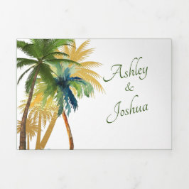 Palm Tree Beach Wedding Tri-Fold Dreifach Gefaltete Einladung