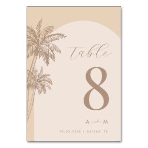 Palm Tree Beige Classic Monogram Beach Wedding Tischnummer