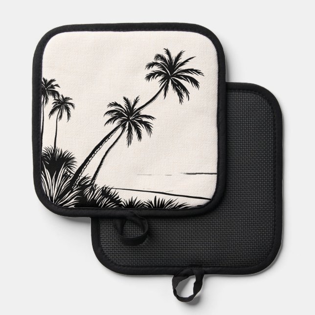 Palm Tree Black & White Beach Küste Topflappen (Vorderseite/Rückseite)