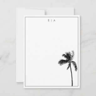 Palm Tree Black & White Minimalistisch Monogram Mitteilungskarte