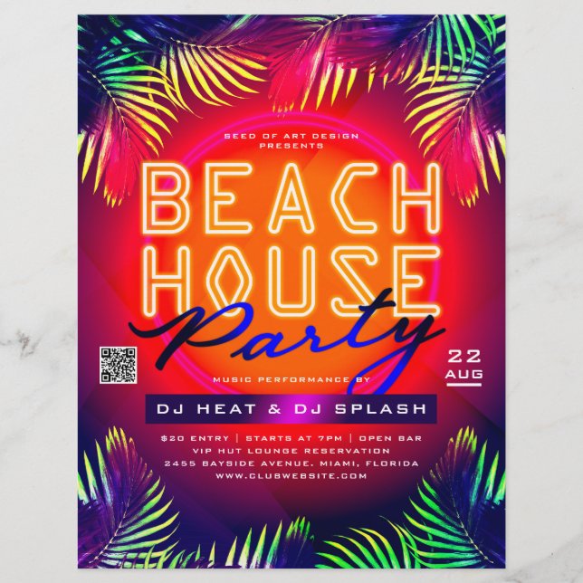 Palm Tree Blätter Beach House Party Club Event Ad Flyer (Vorne)