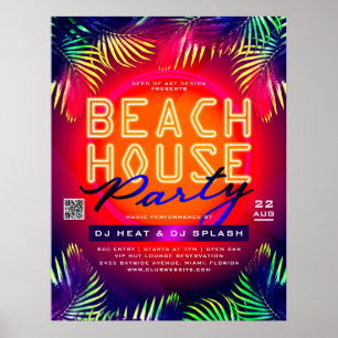 Palm Tree Blätter Beach House Party Club Event Ad Poster