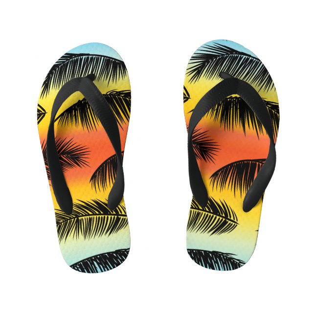 Palm Tree Blätter: nahtloses Muster. Kinderbadesandalen (Fußbett)