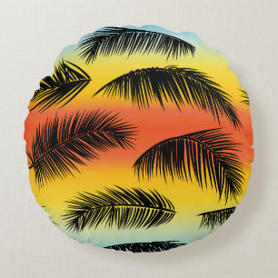 Palm Tree Blätter: nahtloses Muster. Rundes Kissen