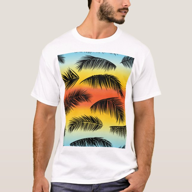 Palm Tree Blätter: nahtloses Muster. T-Shirt (Vorderseite)