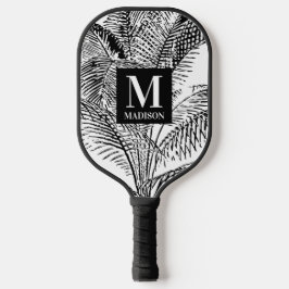 Palm Tree Blätter Schwarz-Weiß-Abstrakte Monogramm Pickleball Schläger