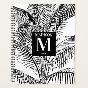 Palm Tree Blätter Schwarz-Weiß-Abstrakte Monogramm Planer