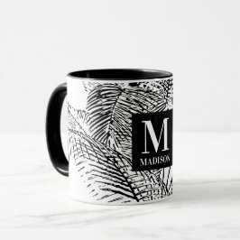 Palm Tree Blätter Schwarz-Weiß-Abstrakte Monogramm Tasse