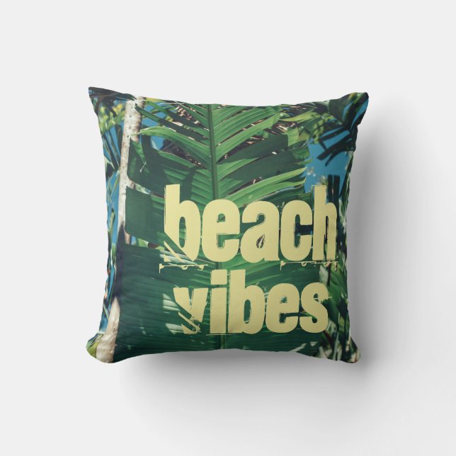 Palm Tree Blätter Sun Rays Beach Vibes Cushion Kissen (Vorderseite)