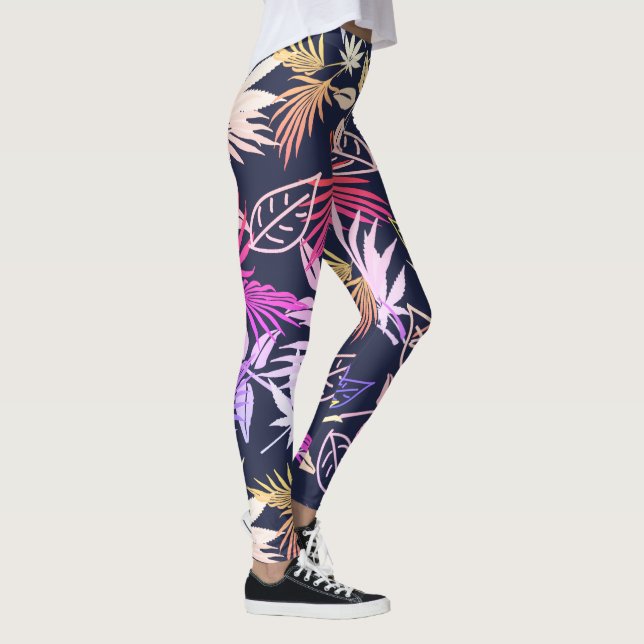 Palm Tree Blätter Tropische Muster Leggings (Rechts)