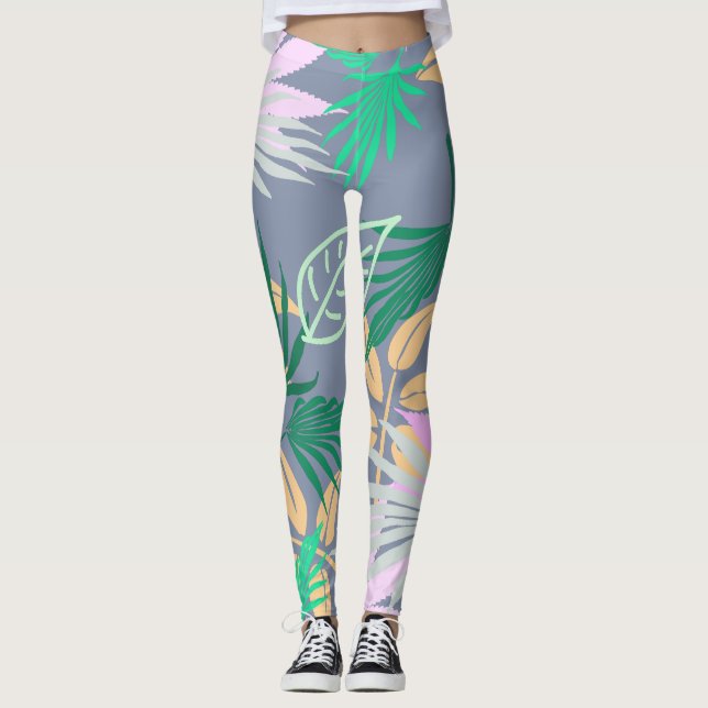 Palm Tree Blätter Tropische Muster Leggings (Vorderseite)