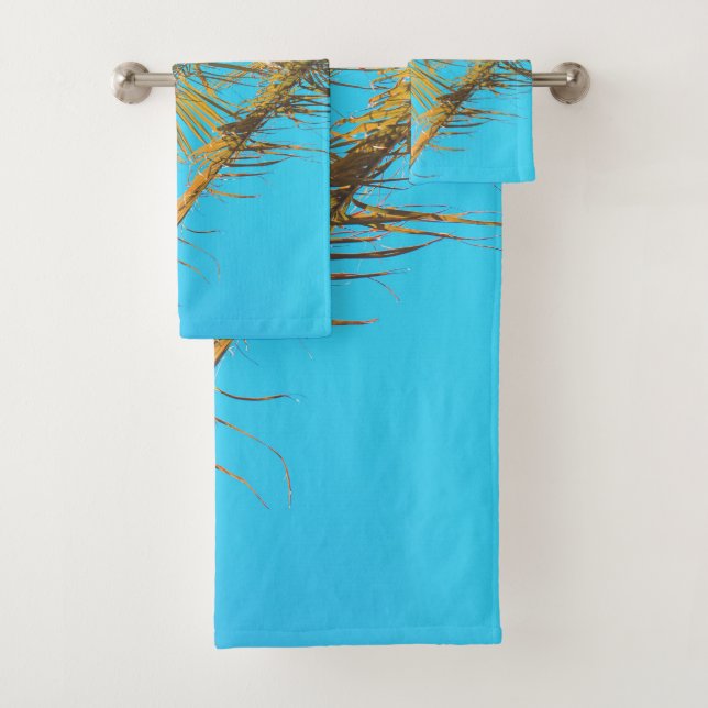 Palm Tree Blätter Turquoise Sky Badhandtuch Set (Insitu)