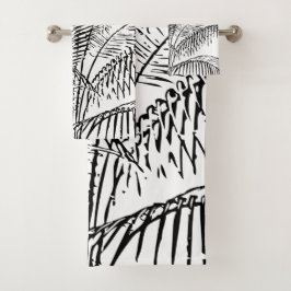 Palm Tree Blätter Vintag Retro Abstraktes Muster Badhandtuch Set