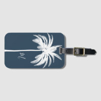 Palm Tree Blau Weiße Tropische Elegante Monogramm