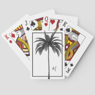 Palm Tree Blck White Tropical Elegant Monogram Spielkarten