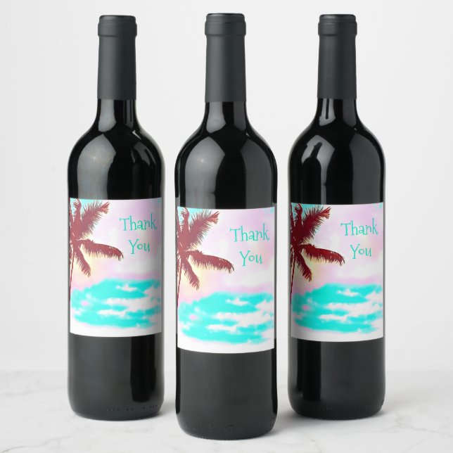 Palm Tree blue sky Summertime Weinetikett (Flaschen)