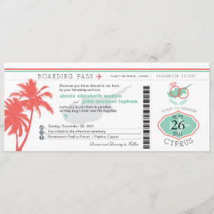 Palm Tree Boarding Pass auf Zypern Hochzeit Einladung