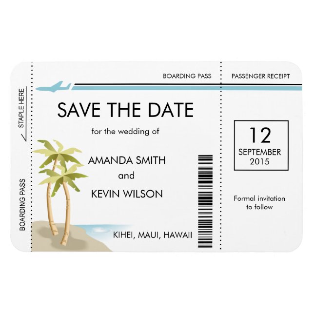 Palm Tree Boarding Pass die Datumsmagnete auf Magnet (Horizontal)