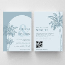 Palm Tree Boho Beach Dusty Blue QR Code Wedding